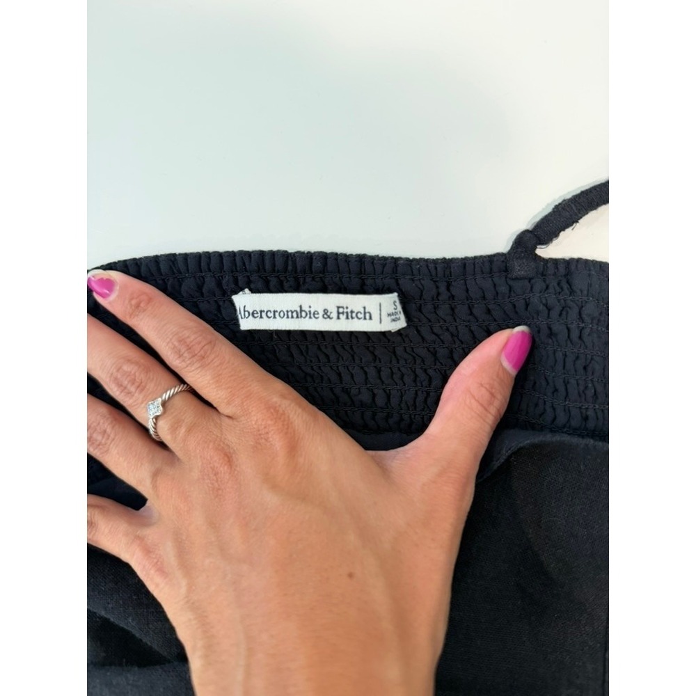Abercrombie & Fitch Square Neck Crop Top Black Adjustable Straps Smocked Back S - Picture 4 of 7